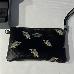 Coach Black Owl Cocktail Print Leather Wristlet